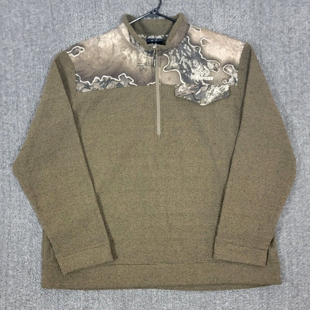 Realtree Fleece Sweater Men XL Olive Green Camo 1/4 Zip Pullover Hunting Outdoor
